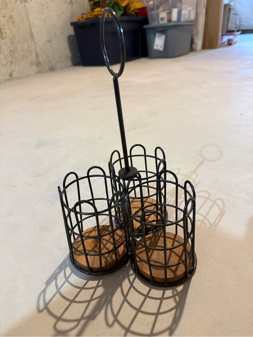 Kirklands Black Metal & Wood Three-Compartment Condiment Caddy